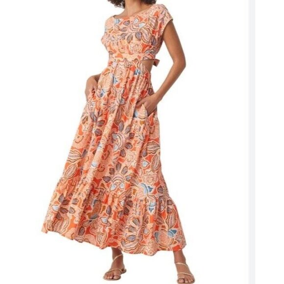 Misa Los Angeles Sz XS Dress Dana Mae Maxi Orange Floral Boho Southwestern - Picture 1 of 13